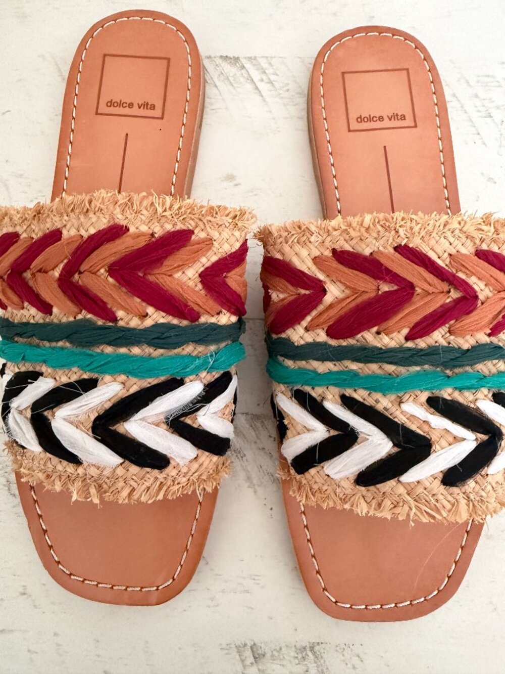 Dolce Vita Boho Raffia Slide Sandals Size 7. Woven Embroidered. Worn Once - Picture 9 of 11